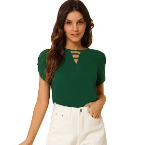 INSPIRE CHIC Women's Cutout Round Neck Cap Sleeve Casual Top - 1 of 4