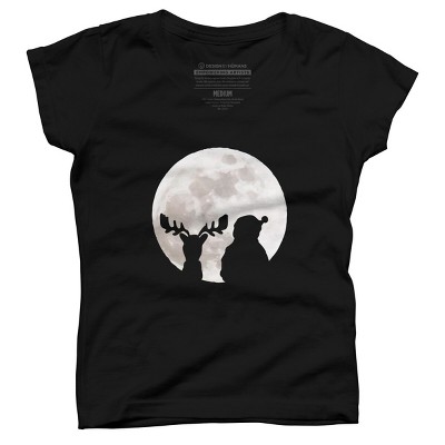 Girl's Design By Humans Christmas moon By lithegraphic T-Shirt