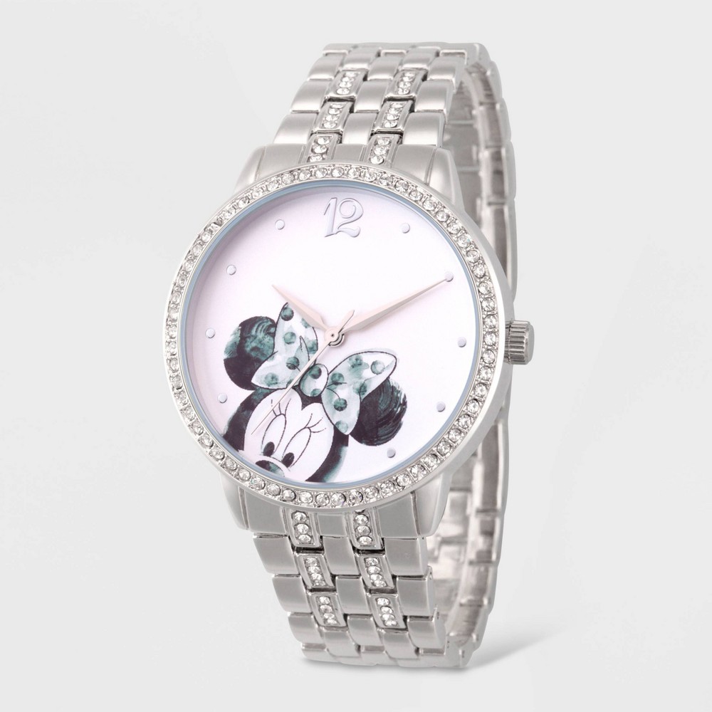 Photos - Wrist Watch Women's Disney Minnie Mouse Glitz Bracelet Watch - Silver