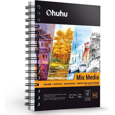 Ohuhu 8.5"x6" Mixed Media Art Sketchbook, 120 LB/200 GSM Heavyweight Papers, 62 Sheets/124 Pages, Spiral Mix Media Paper Pad for Acrylic Painting