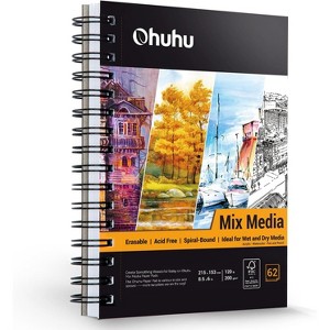 Ohuhu 8.5"x6" Mixed Media Art Sketchbook, 120 LB/200 GSM Heavyweight Papers, 62 Sheets/124 Pages, Spiral Mix Media Paper Pad for Acrylic Painting - 1 of 4