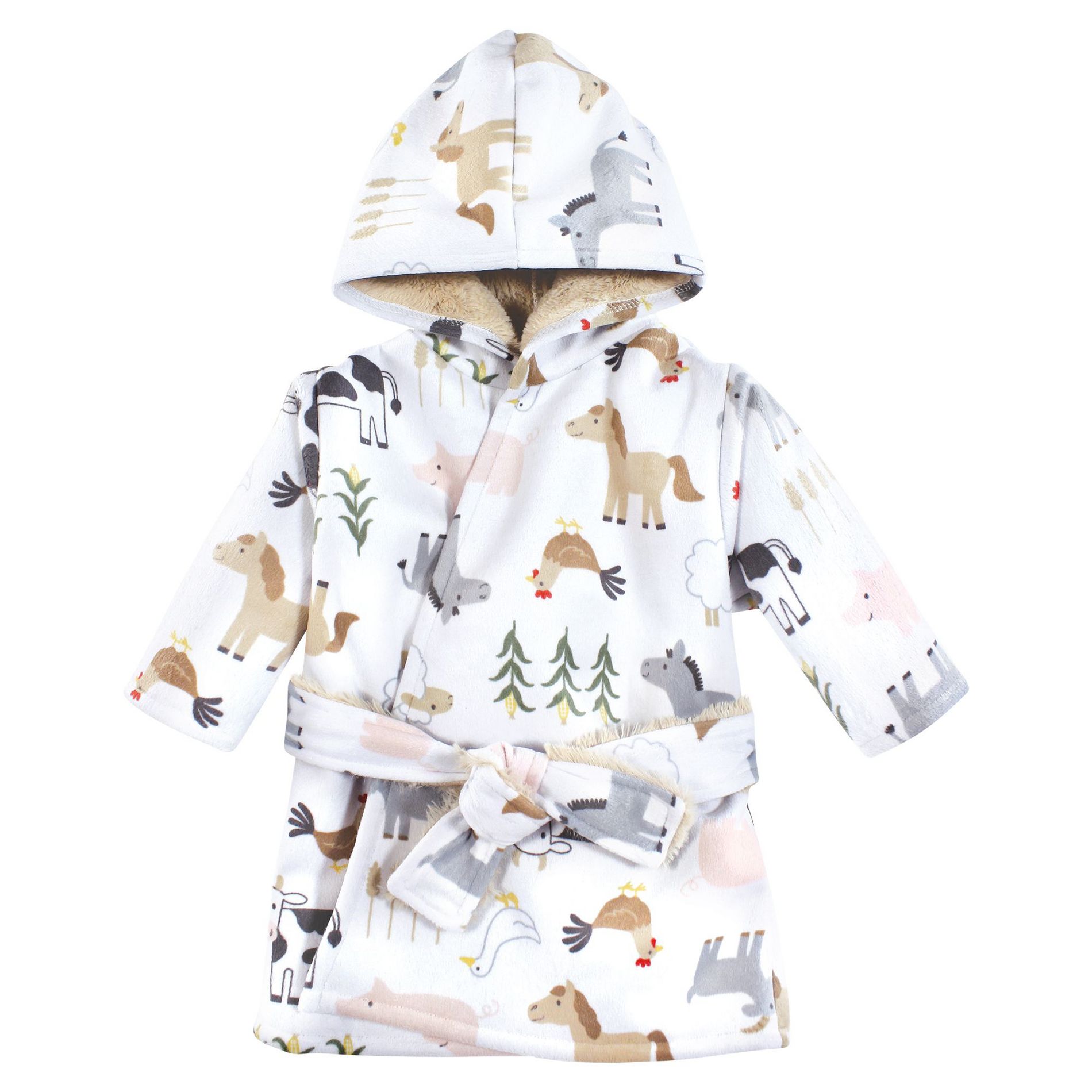 Hudson Baby Mink with Faux Fur Lining Pool and Beach Robe Cover-ups, Cute Farm, 0-6 Months