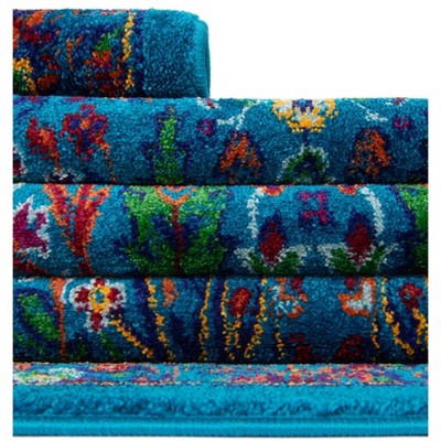 Navy Blue Abstract Rectangular Synthetic Area Rug