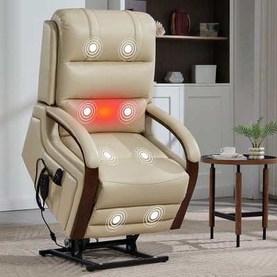 FONTOI Accent Chair with Side Pockets, Recliner Chair with Comfortable Back&Wood Armrests, Beige, 36.23"*42.52"*29.53"