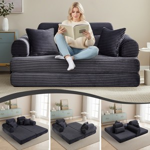TIRAMISUBEST 77 Inch Convertible Corduroy Sleeper Sofa Bed 4 in 1 King Size Floor Mattress Memory Foam No Assembly - 1 of 4