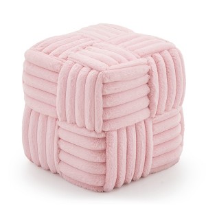 ChicFurnit Ottomans and Benches Square Ottoman Footstool Foot Rest Stool Corduroy Vanity Chair Bench for Living Room, Pink, 15.75"*15.75"*15.75" - 1 of 4