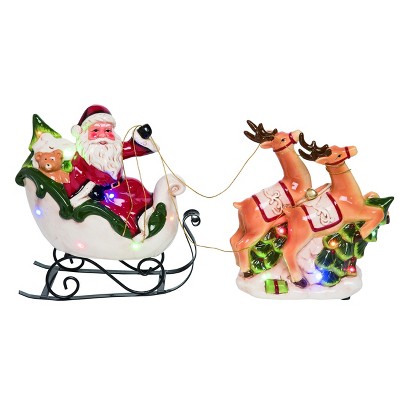 Transpac Dolomite 10 in. Multicolor Christmas Light Up Musical Sleighs Set of 2
