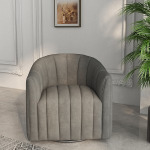 SEYNAR Modern Velvet Curved Swivel Accent Barrel Chair with Metal Base - 1 of 4