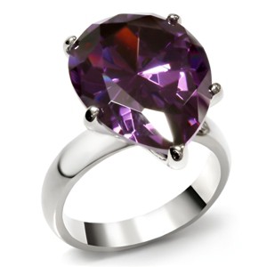 Slickblue Stunning Pear-Cut Amethyst CZ Ring – Stainless Steel, Polished, No Plating, Statement Piece, Size 5 - 1 of 4