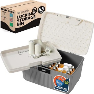 SereneLife 8.5 Gallon Locking Storage Bin - SLSBXN750GY - Combination Lock, Stackable, Gray - 1 of 4