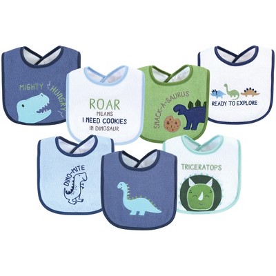 Hudson Baby Infant Boy Cotton Terry Drooler Bibs with Fiber Filling, Boy Dino, One Size