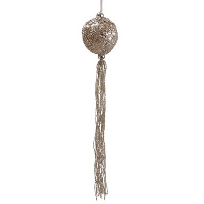 Allstate Floral 12" Glitter Pale Gold Christmas Drop Ball Ornament with Tassels