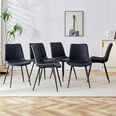 Homy Casa Set of 6 Black Faux Leather Dining Chairs with Metal Legs for Kitchen or Dining Room