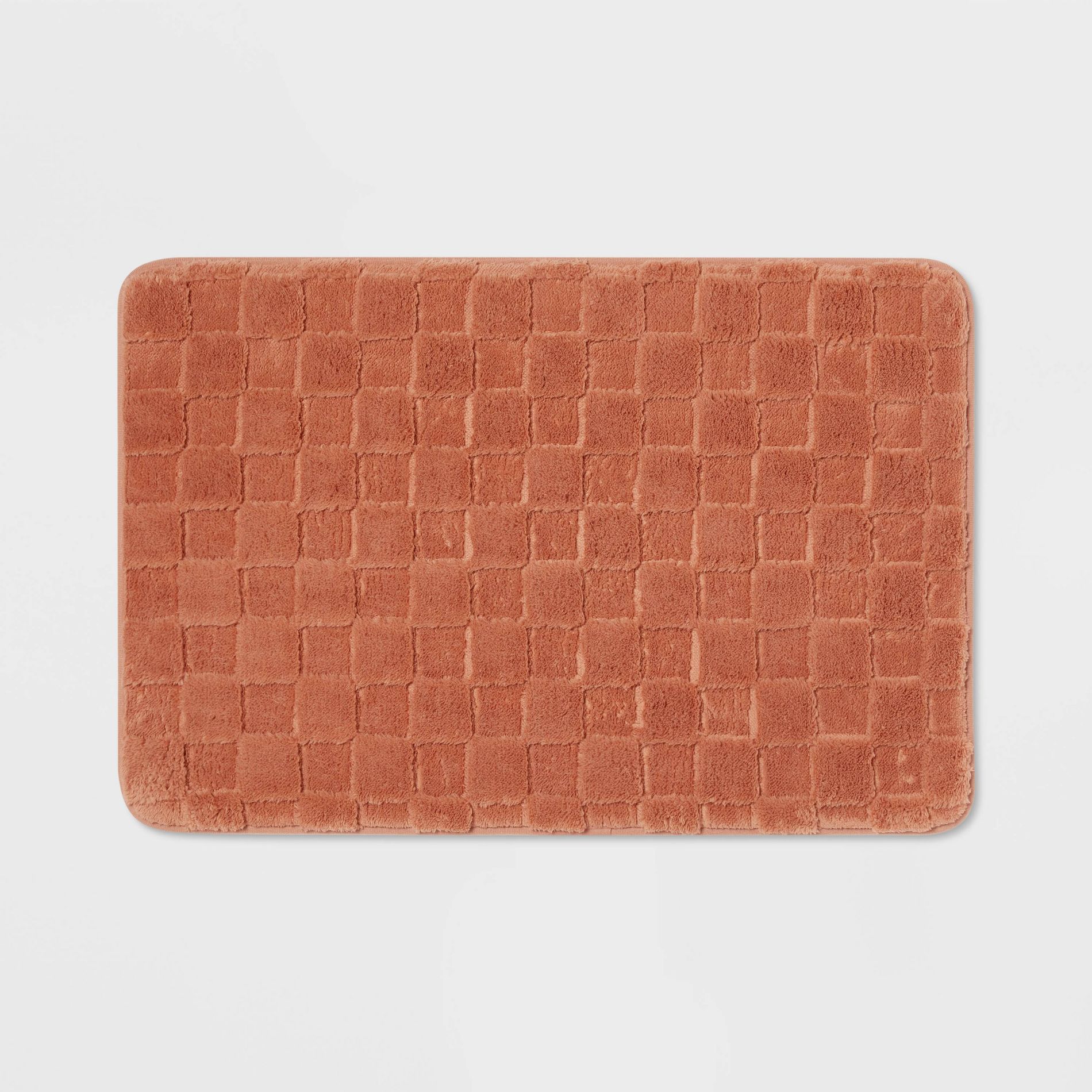 20"x30" Everyday Checked Cushion Bath Rug Copper - Room Essentials™: Knitted Polyester, Machine Washable, PVC Foam Backing