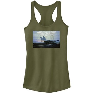 Juniors Womens Top Gun Fighter Jet Ready for Takeoff Distressed Racerback Tank Top - 1 of 4