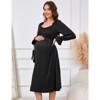 Coolmee Women Maternity Smocked Crew Neck Long Ruffled Sleeve Elastic Waist Flowy A-Line Midi Dress For Photoshoot Baby Shower - 2 of 4