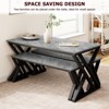 3-Piece Retro Brown Dining Set | Rectangular Table + 2 Upholstered Benches (Seats 4) | Chamfered Metal Frame for Small Kitchens/Apartments - 2 of 4