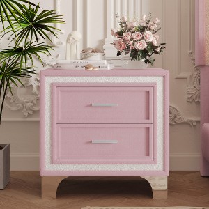 Lyngins Rustic Velvet 2-Drawer Nightstand with Silver Glitter Strip Decor and Metal Legs, End Table for Living Room, Side Table with Storage - 1 of 4