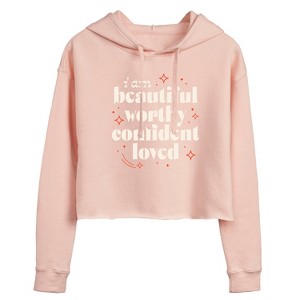 Women's - Instant Message - Beautiful Worthy Confident Loved Cropped Graphic Hoodie - 1 of 4
