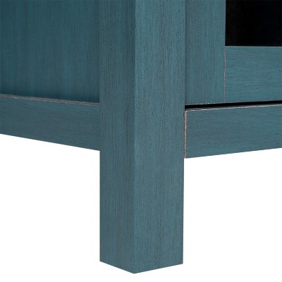 Teal Engineered Wood Buffet Sideboard with Glass Doors and Drawers