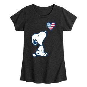 Girls' - Peanuts - Snoopy Flag Heart Fitted Short Sleeve Graphic T-Shirt - 1 of 4