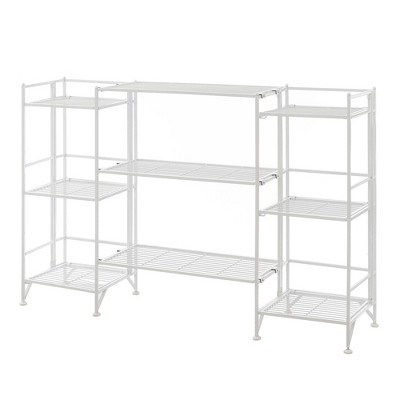 Breighton Home Xtra Storage 3 Tier Folding Metal Shelves with Set of 3 Extension Shelves in White