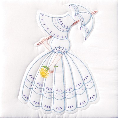 Jack Dempsey Stamped White Quilt Blocks 18"X18" 6/Pkg-Parasol Lady