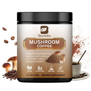 B Beworth Organic Instant Mushroom Coffee Powder - with Reishi, Cordyceps, Lion's Mane, Chaga - for Energy & Immunity Support - 1 of 4