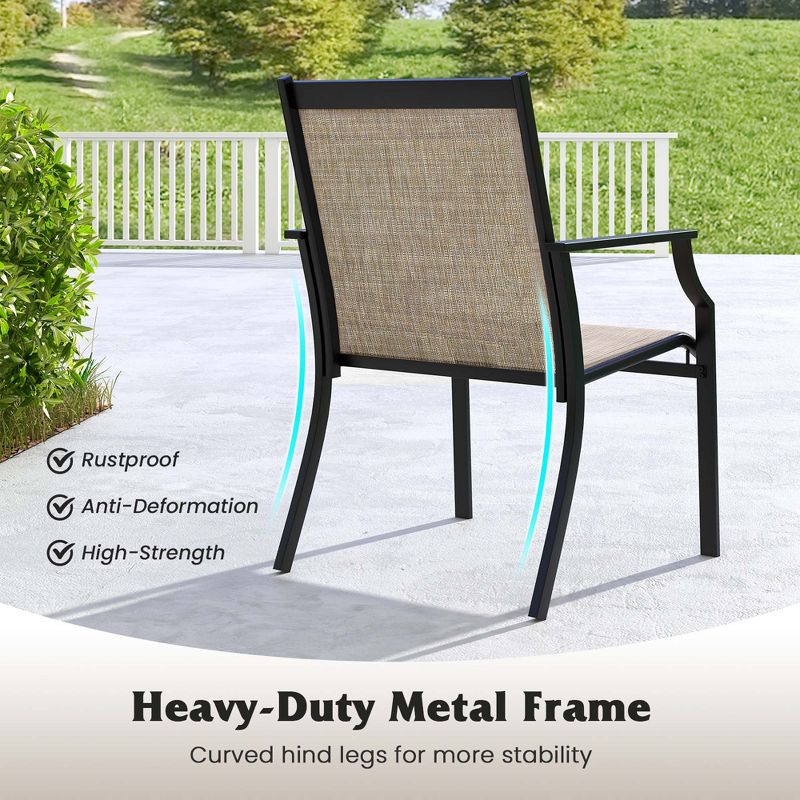 Costway 2 Piece Patio Dining Chairs Large Outdoor Chairs with Breathable Seat & Metal Frame Blue/Coffee/Grey/Red, 5 of 9