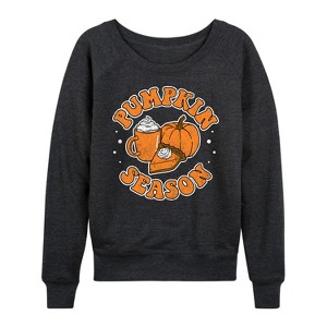 Women's - Instant Message - Pumpkin Season Lightweight French Terry Wide Neck Long Sleeve Shirt - 1 of 4