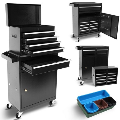 5-Drawer Rolling Tool Chest With Lockable Wheels, Adjustable Shelves, Drawers, Anti Slip Pads Removable Tool Storage Cabinet