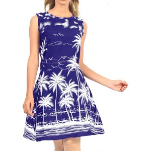 HAPPY BAY Women's Summer Mini Beachwear Vacation Dress Swim Suit Loose Swimwear Bathing Suit Cover Ups 8-10 Blue Tree - 1 of 4