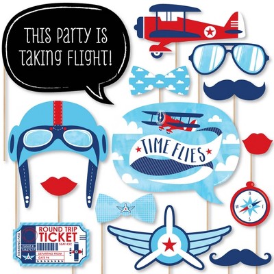 Big Dot of Happiness Taking Flight - Airplane - Vintage Plane Baby Shower or Birthday Party Photo Booth Props Kit - 20 Count