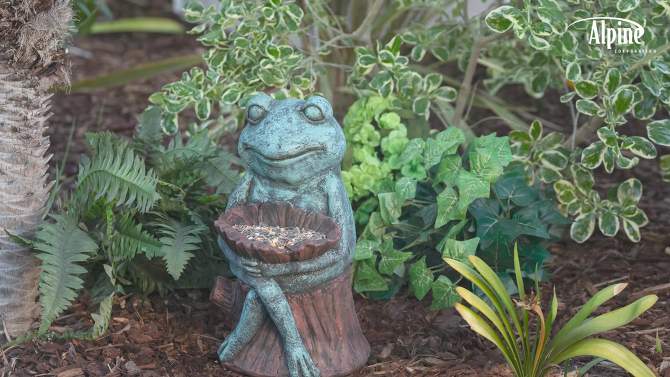 16&#34; Frog Holding a Flower Magnesium Oxide Bird Feeder/Birdbath Statue Green - Alpine Corporation, 2 of 8, play video