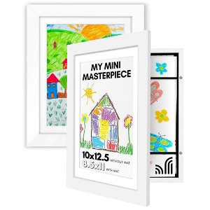 Americanflat 10x12.5 Kids Artwork Picture Frame in White- Displays 8.5x11" With Mat and 10x12.5" Without Mat -  2 Pack - 1 of 4