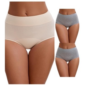 INSPIRE CHIC 3 Packs Leak Proof Briefs for Women's Cotton High Waist Elastic Waistband Period Underwear - 1 of 4