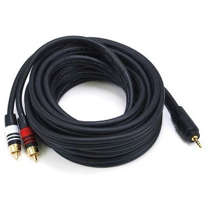 Monoprice Audio Cable - 15 Feet - Black | Premium Stereo Male to 2 RCA Male 22AWG, Gold Plated - 1 of 3