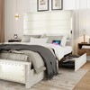 NicBex Queen Platform Bed Frame with 4 Drawers,Faux Leather and Rivets,Upholstered Headboard with LED and Charging Station,No Box Spring Needed,Beige - 4 of 4