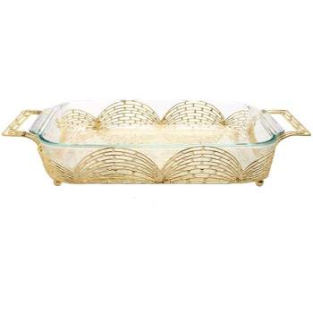 Classic Touch Rectangular Gold Handled Pyrex Holder with Brick Design