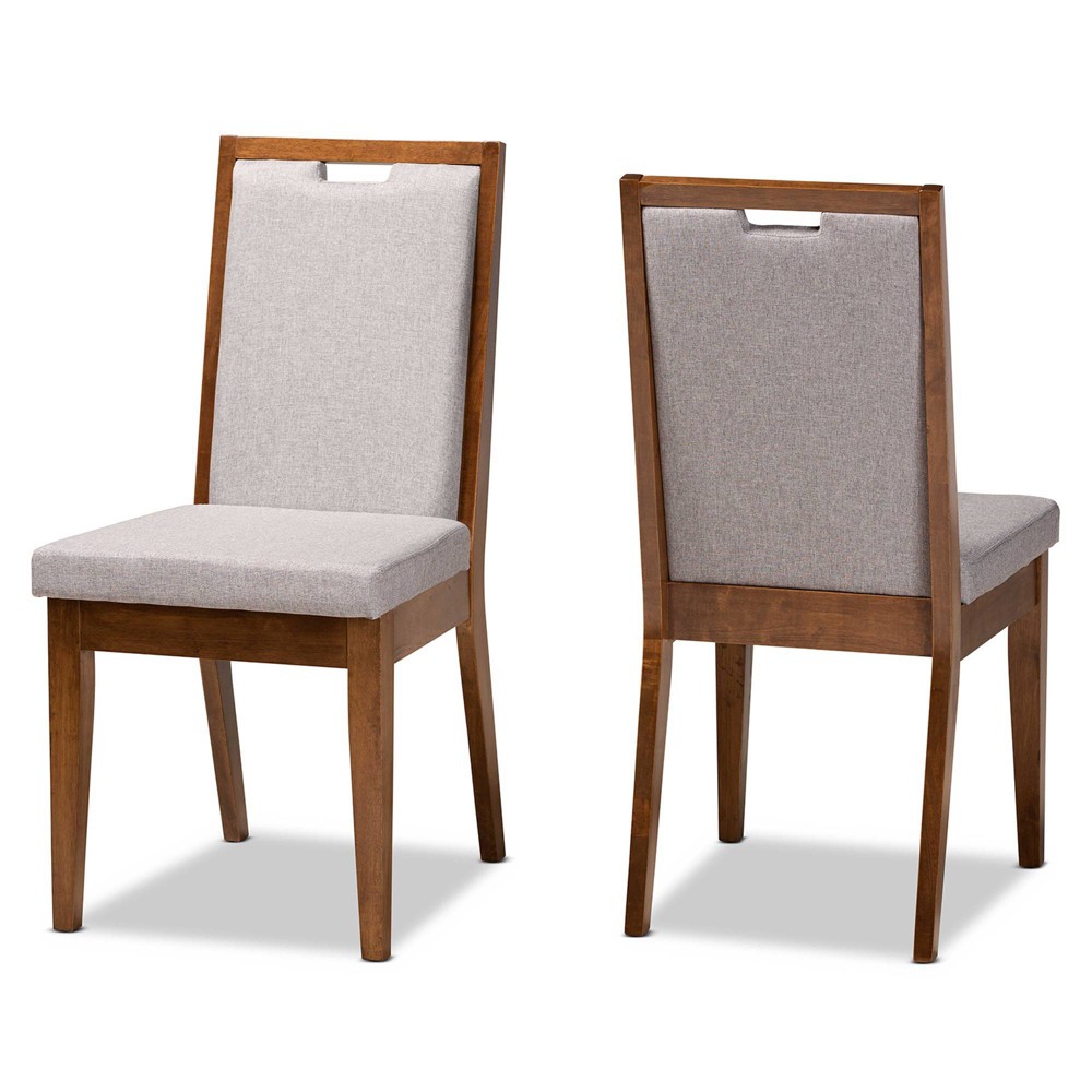 Photos - Chair 2pc Octavia Wood Dining  Set Gray/Walnut Brown - Baxton Studio