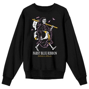 Pabst Blue Ribbon Grim Reaper Enjoying a Beer Adult Black Crew Neck Sweatshirt-XL - 1 of 3