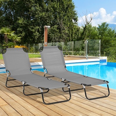 Gray Steel Frame Folding Outdoor Chaise Lounge Set