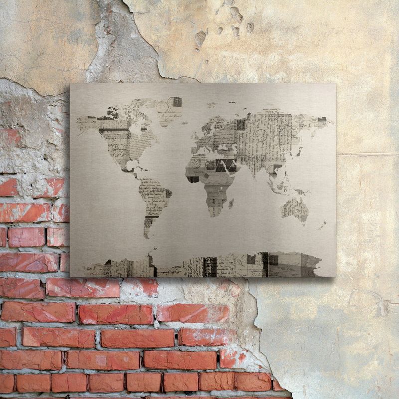 Trademark Fine Art - Michael Tompsett 'Postcard World Map' Floating Brushed Aluminum Art, 3 of 5
