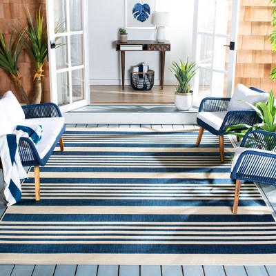 Coastal Stripe Navy & Beige 9' x 12' Synthetic Area Rug