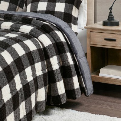 King Ivory and Black Buffalo Check Down Alternative Comforter Set