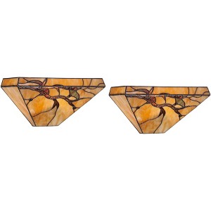 Robert Louis Tiffany Budding Branch Vintage Wall Light Sconces Set of 2 Copper Amber Art Glass Hardwire 14" Fixture for Bedroom Bathroom Vanity House - 1 of 4