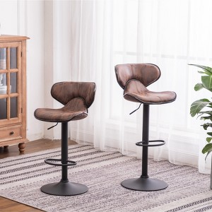Roundhill Furniture Masaccio Upholstery Airlift Adjustable Swivel Barstool with Chrome Base, Weathered Brown, Set of 2 - 1 of 4