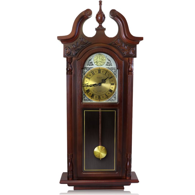 Bedford Clock Collection 38 Inch Grand Antique Chiming Wall Clock with Roman Numerals in a in a Cherry Oak Finish, 1 of 9
