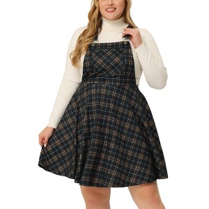 Agnes Orinda Women's Plus Size Elegant Plaid Overalls Fashionable A-Line Skirts - 1 of 4