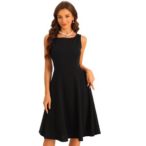 Allegra K Women's Sleeveless Boat Neck High Waist Fit and Flare Work Dresses - 1 of 4